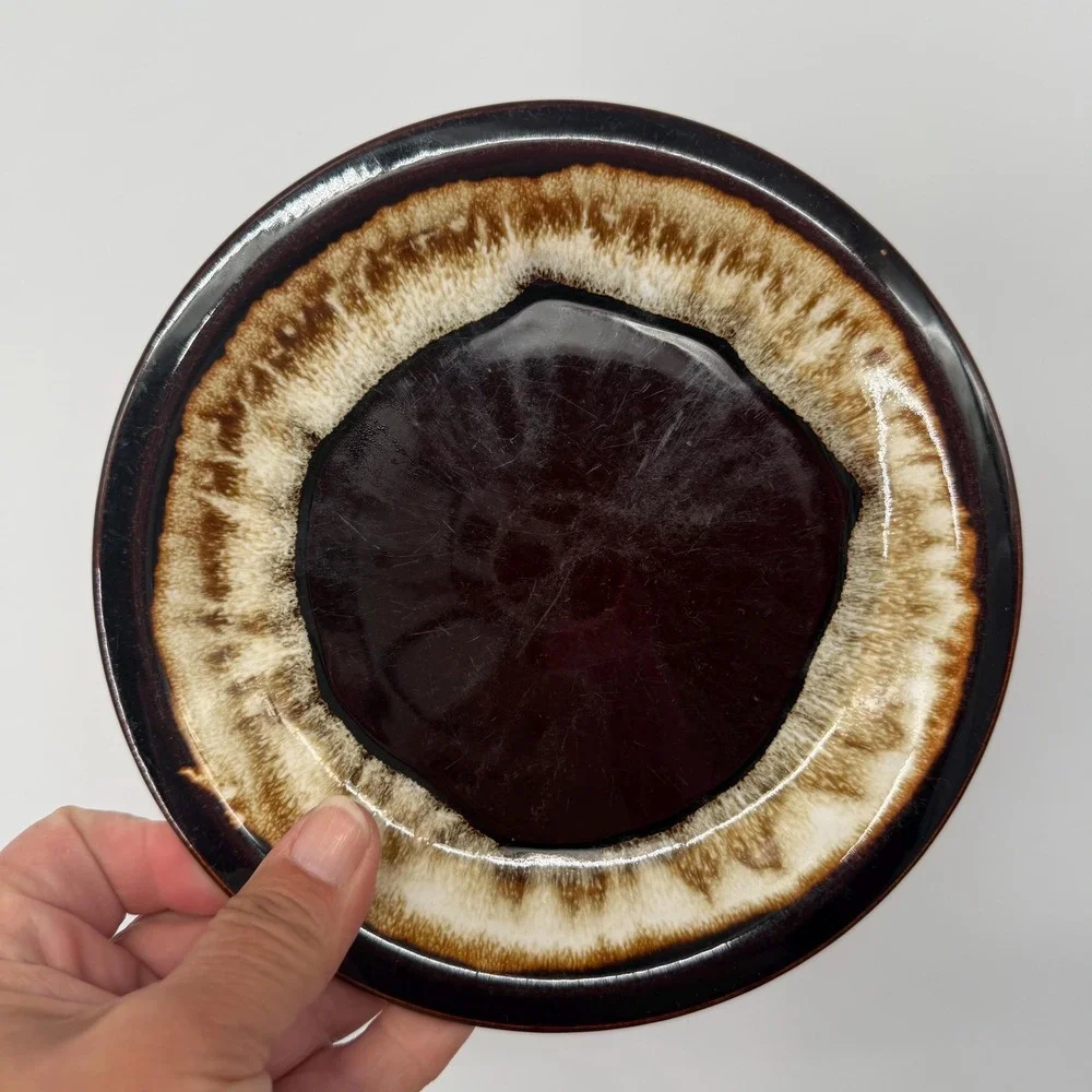 Pfaltzgraff 1970s Stoneware Brown Drip Glaze Lunch Salad Plates Set of 6 7.25